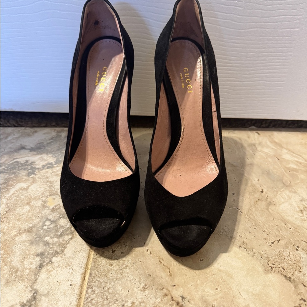 Gucci Black Peep Toe Heels